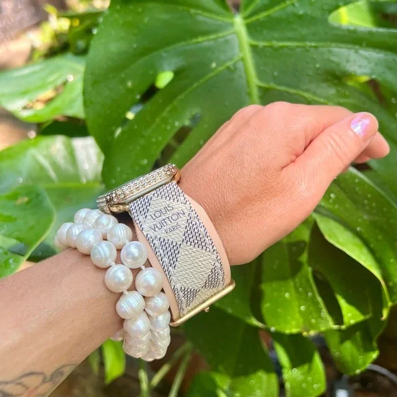 🌸 Vachetta leather Apple Watch band Damier Azure handmade - Picture 11 of 16